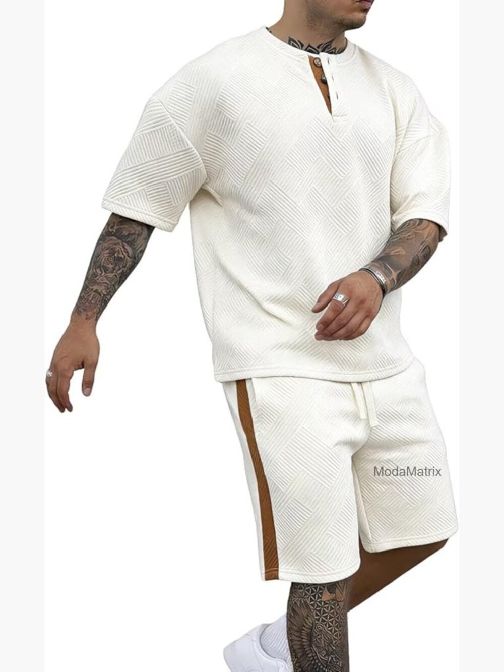 Men's 2 Piece Short Set Henley Top & Matching Bottom Summer Tracksuit Jogging